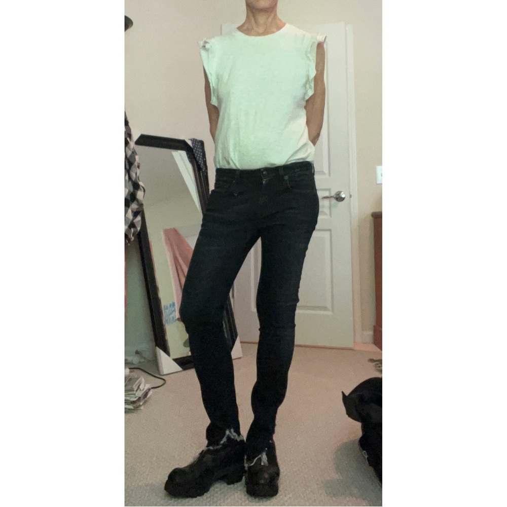 R-13 original black jeans with frayed edges